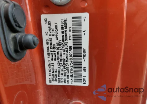 2003 Honda Element Ex from USA, damaged, VIN 5J6YH27573L029209